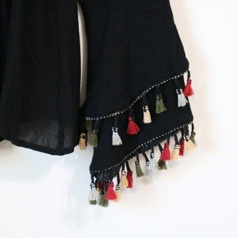 Altar'd State Black‎ Off Shoulder Shirt Marisol Top Tassels Small - Picture 4 of 7